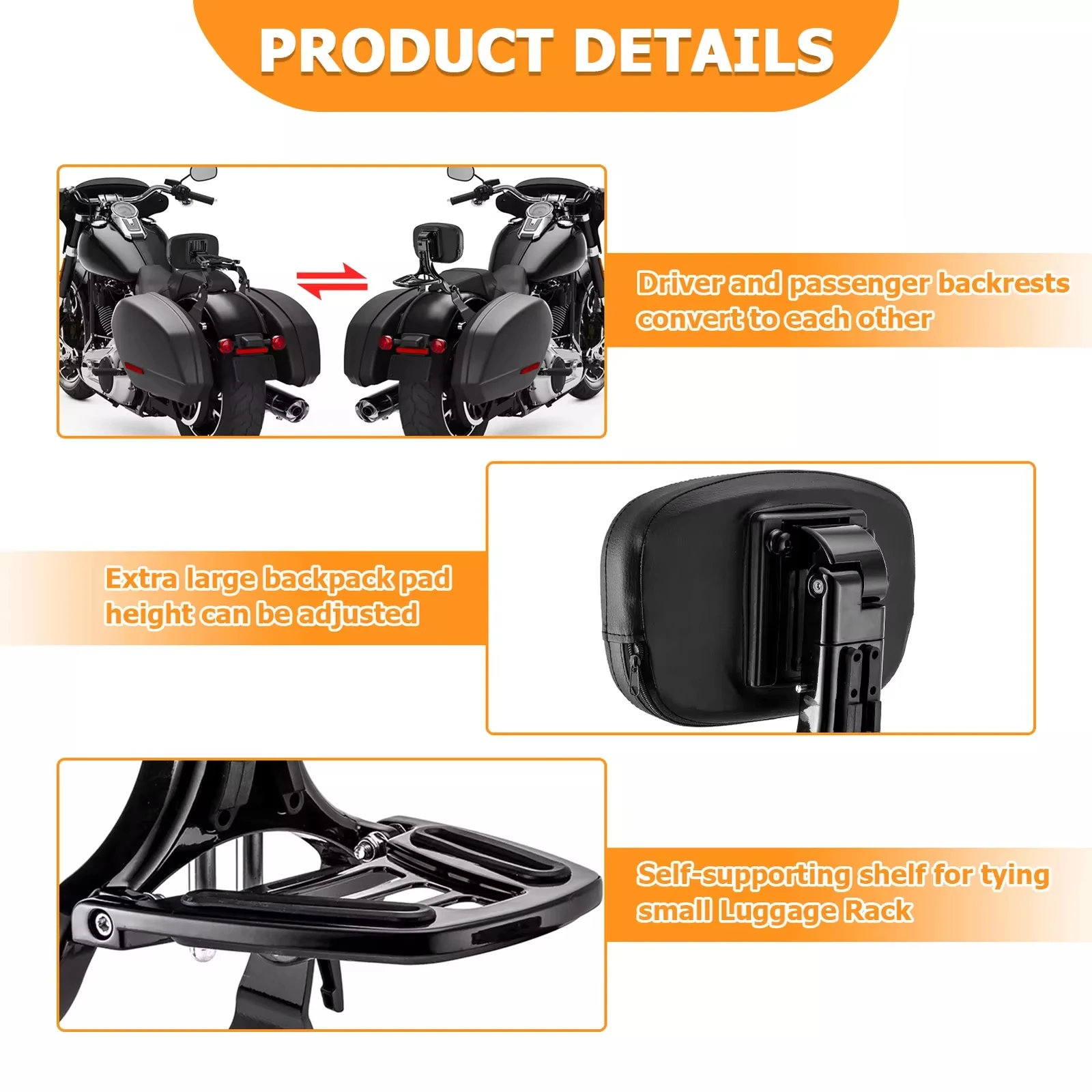 Съемная спинка-сиссибар для пассажира для мотоциклов Harley 2018-2026 Low Rider ST FXLRST Sport Glide FLSB FXLR, спинка для водителя (art.: 3920dbde0b00c) - 3920dbde0b00c
