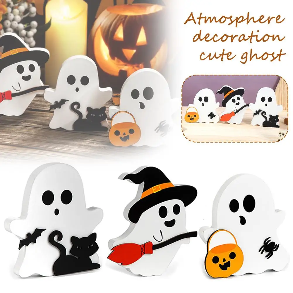 Деревянные украшения на Хэллоуин значок призрак черная кошка метла для дома
