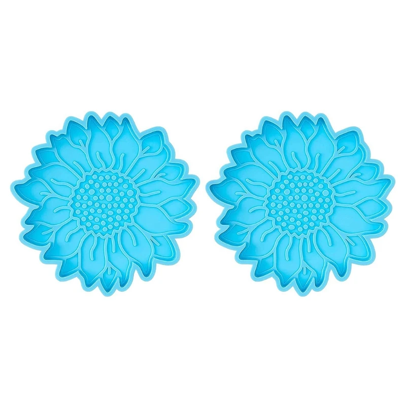 

2 Pcs Sunflower Shape Coaster Epoxy Resin Mold Cup Mat Casting Silicone Mould