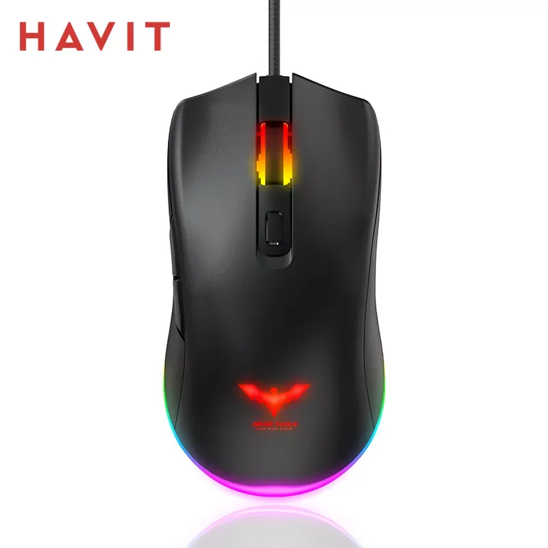 

Havit RGB Gaming Mouse Wired PC Gaming Mice with 7 Color Backlight 6 Buttons Up to 6400 DPI Computer USB Mouses Black MS732