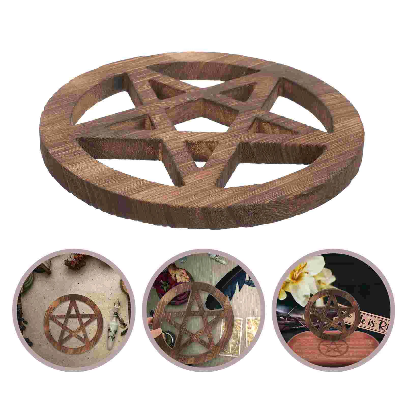 

Retro Style Adornments Ceremony Decor Wooden Pentacle Altar Pendant Religious Wall Hanging