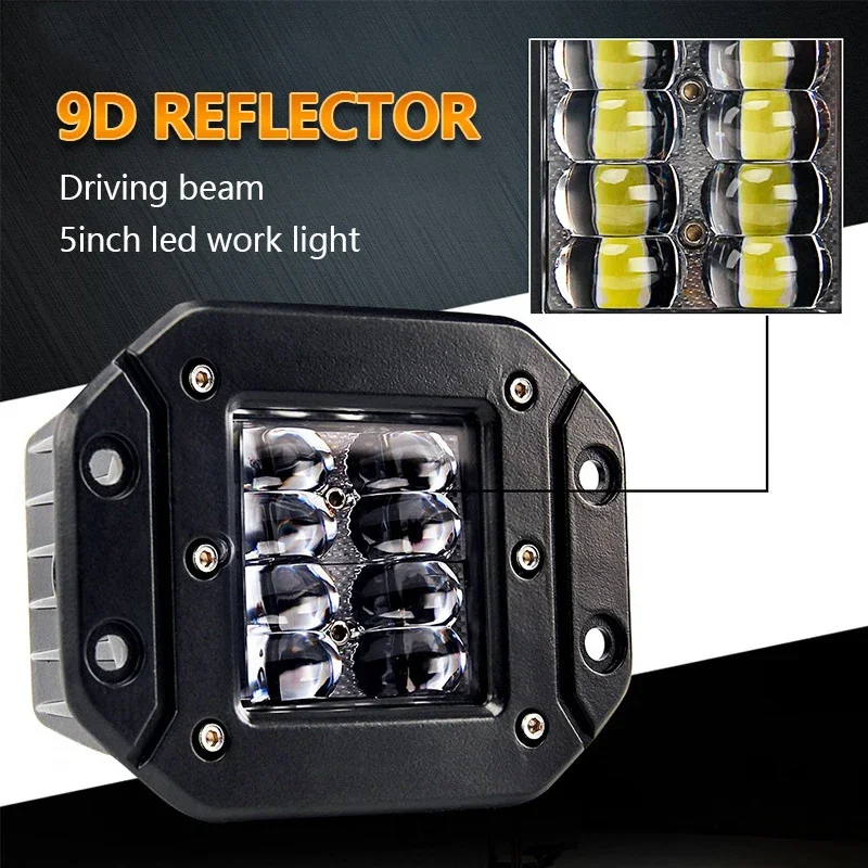 Рабочий фонарь Jeep Wrangler 5-дюймовая зеркальная панель 40 Вт для автогрузовика