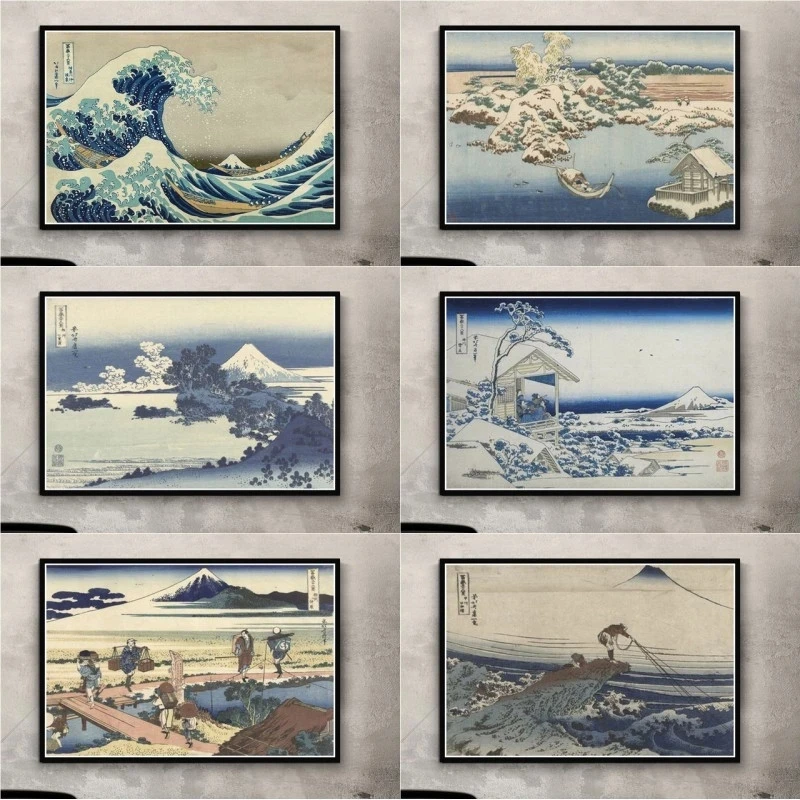 Фото Katsushika Hokusai японские укиё-э волнистые картины на холсте плакаты и принты настенные картины для гостиной украшение домашний декор №1