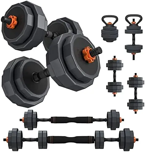 

Adjustable Weight Dumbbell Set, 44LB/55LB/66LB Free Weights with 4 Modes, Used as Barbell, Kettlebell with Star Collars,Weight S