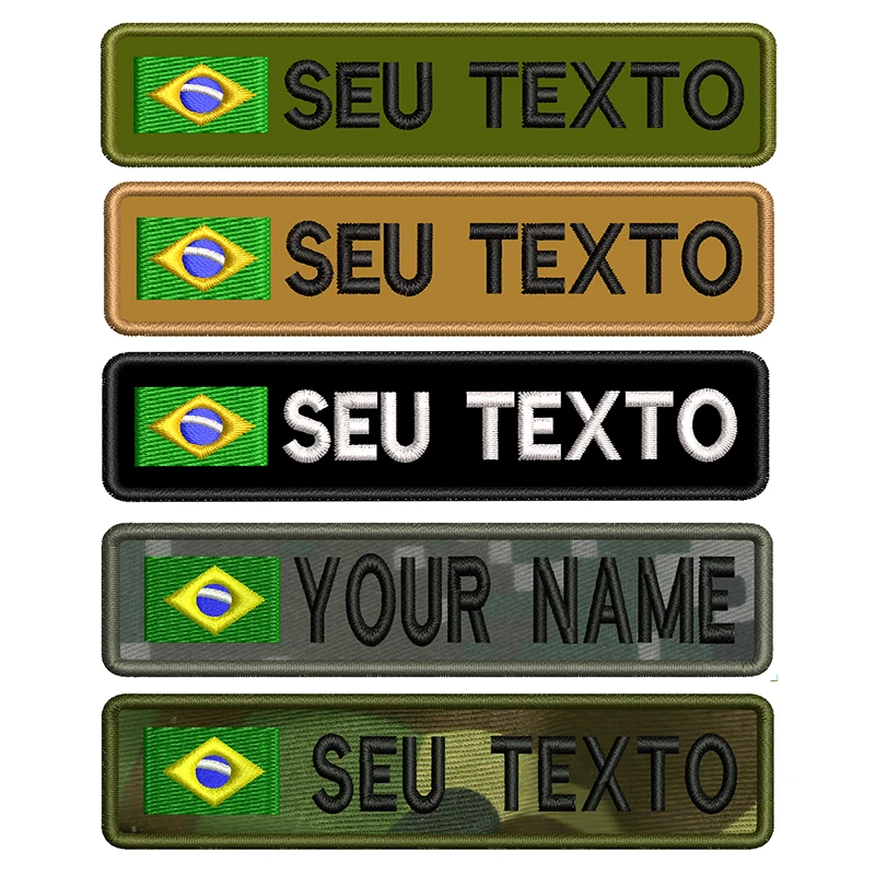 Brazil Flag Personalized Name Patch Embroidered Name Tag Text Sew or Hook Backing for Uniform Hat Morale Bag Pet Collar Harness