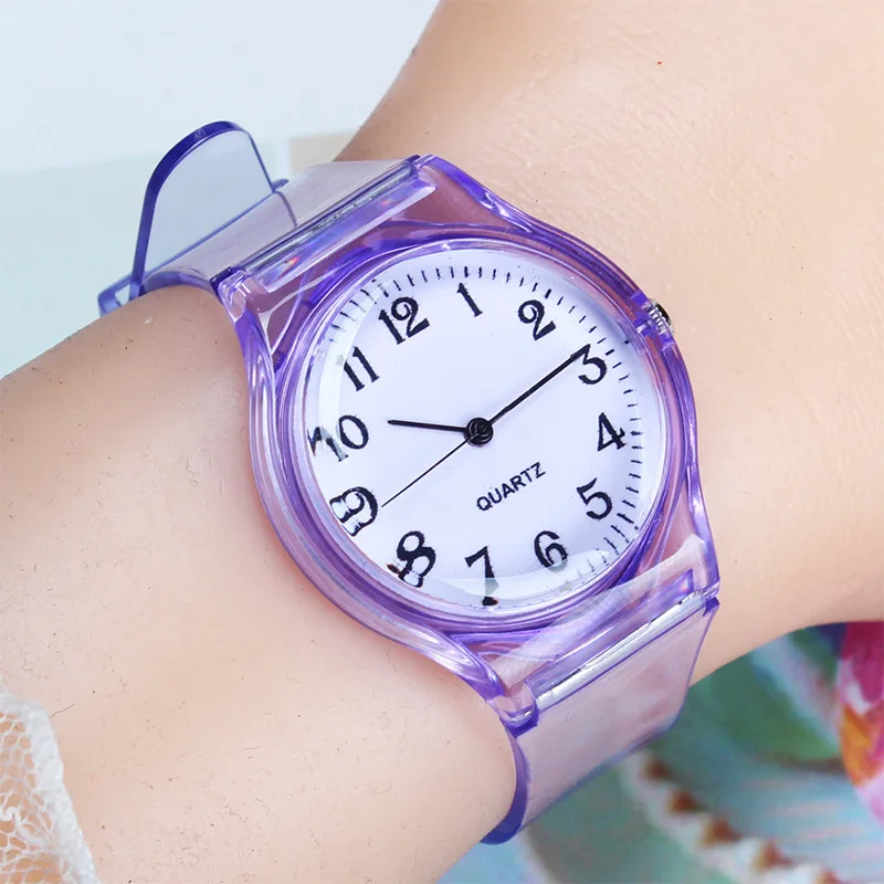 Детские кварцевые часы, наручные часы желе для девочек и мальчиков, часы, спортивные детские Студенческие прозрачные пластиковые часы