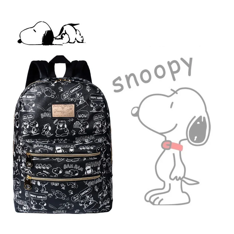 2022 New Kawaii Snoopy Pattern Pattern Black Backpack Japanese Korean Popular Women Backpack Pu Kawaii Anime Gift for Girl