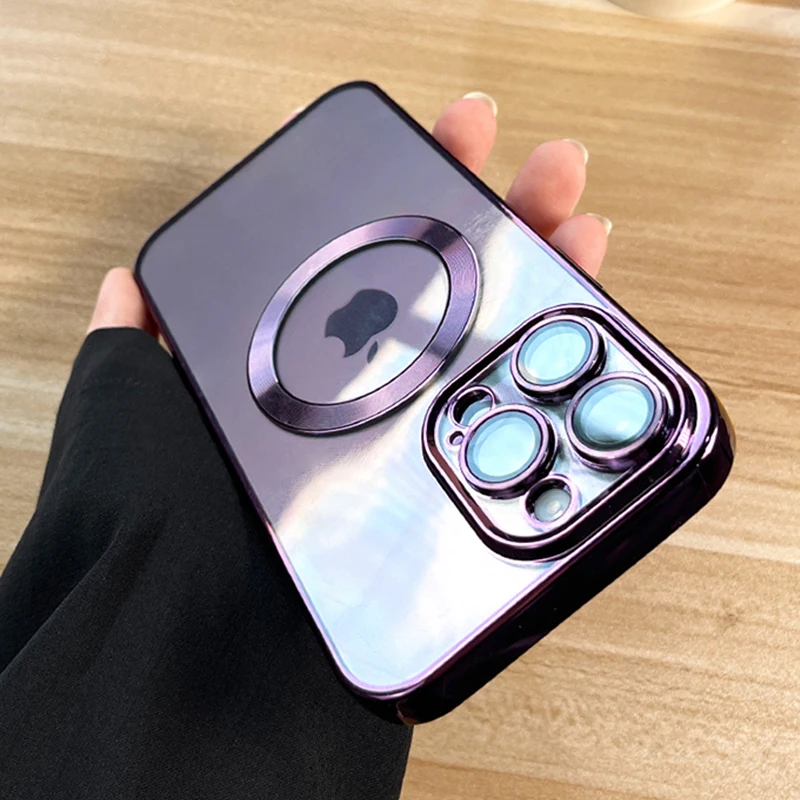

Luxury Plating Logo Hole Clear Case For iPhone 14 13 12 11 Pro Max X XS Max XR 7 8 Plus SE 2020 Soft Silicone purple Cover funda