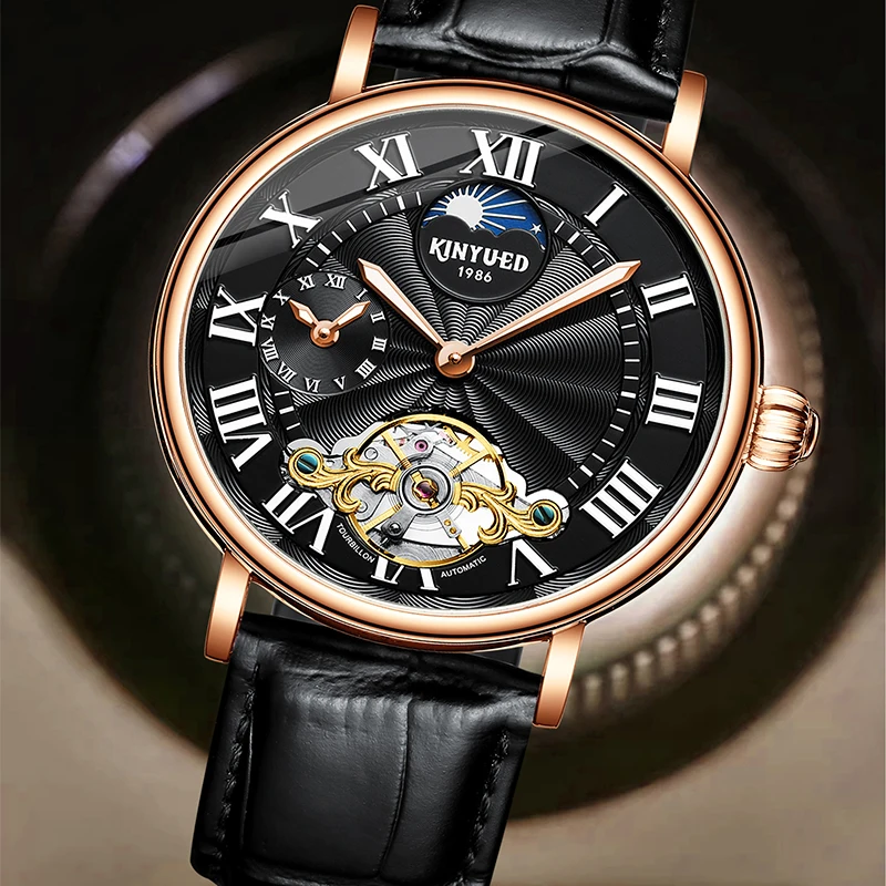 Мужские автоматические механические часы Kinyued водонепроницаемые до 30 м