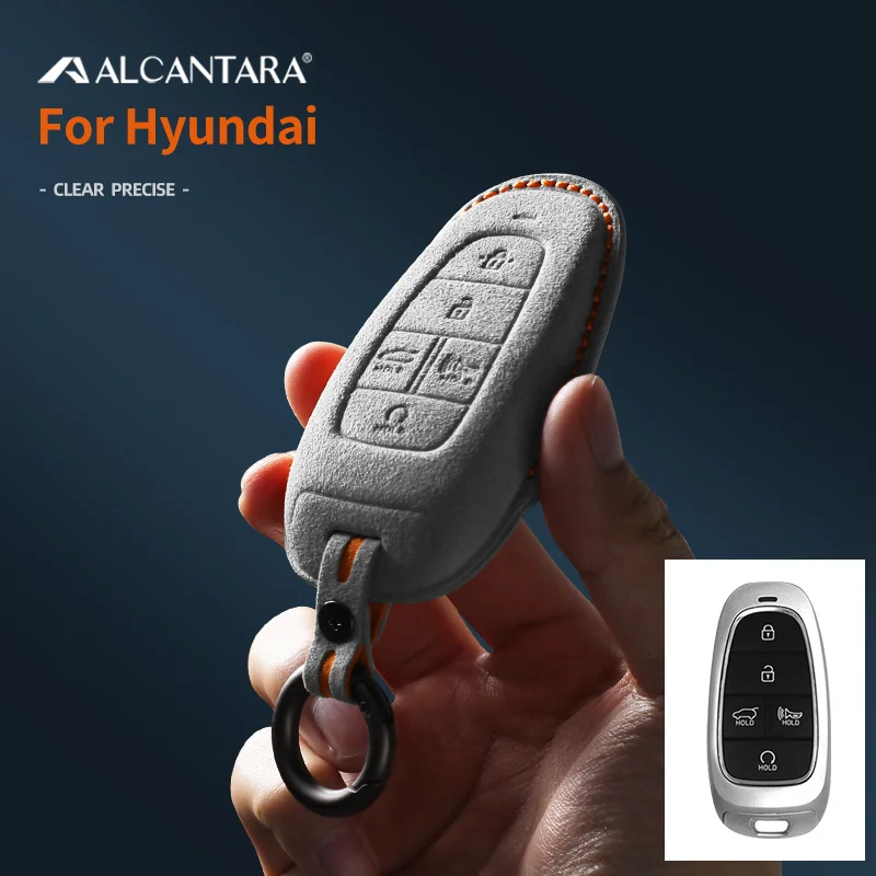 

Car Accessories Key Cover For Hyundai Tucson 2023 Solaris 2021 NX4 Tuscani NEXO Santa Fe Atos Prime I30 Remote Alcantara Suede