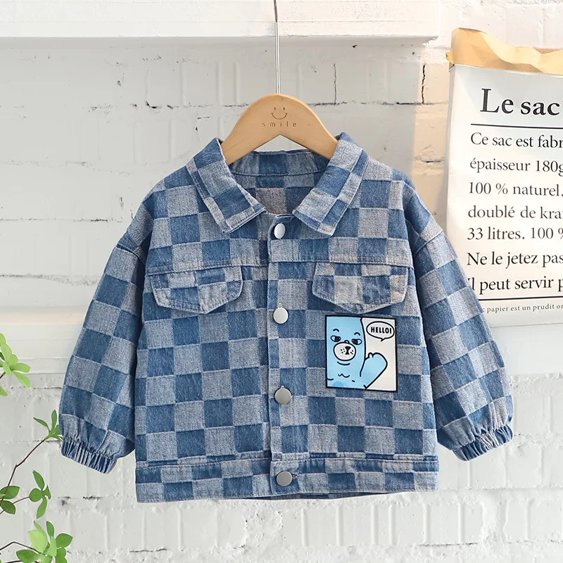 

Spring Spring Casual Boy Clothing 2022 New Fashion Active Lapel Denim Plaid Jacket Kid Children Baby Toddler Boy Clothing