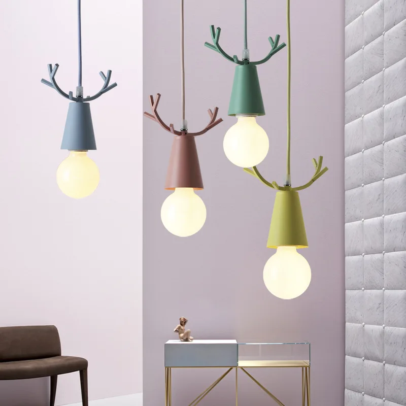 

Nordic Small Antler Chandelier LED Restaurant Children's Room Bedroom Bedside Bar Aisle Single Head Modern Small Chandelier