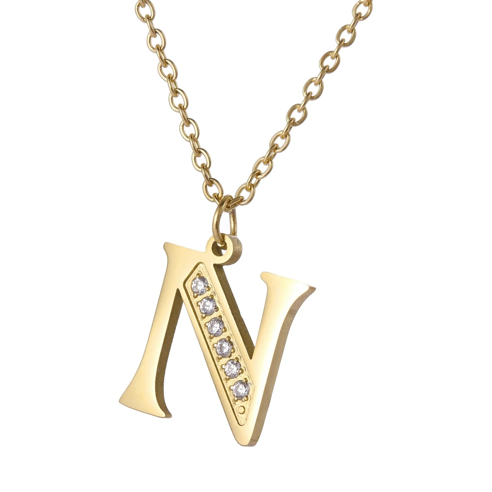 

Ювелирные изделия из нержавеющей стали золотого цвета, стальной цвет, 13,6x16 мм, кристальная буква N, кулон, ожерелье с цепочкой длиной 45 + 5 см