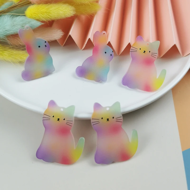 

ApeUr 10pcs/pack Cute Rainbow Bunny Cat Kitty Acrylic Charms for DIY Earring Dangle For Jewelry Design Making Animals Pendants