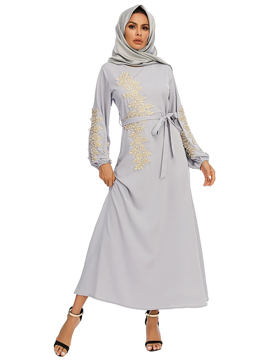 Caftan марокканское мусульманское платье, женское длинное платье с длинным рукавом, жемчужным поясом, ИД абайя, Дубай, Длинное свободное плать...
