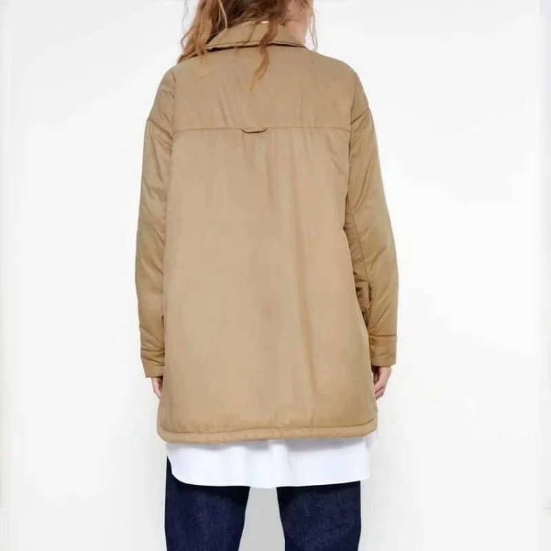 Fashion New Women's 2021 Autumn and Winter Style Lapel Straight Tube Loose Casual Mid-length Solid Color Cotton Coat Women