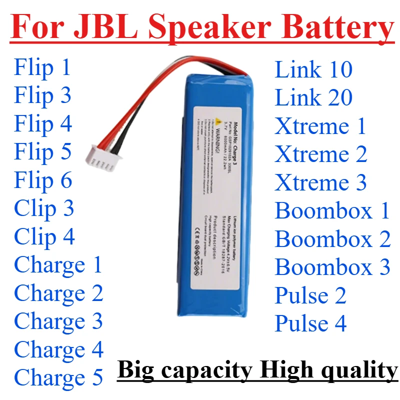 Фото Сменный аккумулятор для динамика 2025 для JBL Link 10 20 G03 с зажимом для зарядки бумбокса Flip Pulse Xtreme 1 2 3 4 5 6 Bateria большой емкости №1