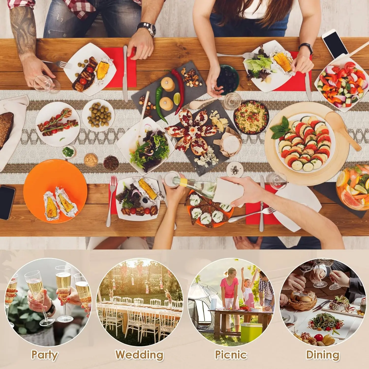 Настольная дорожка в скандинавском богемном стиле с кисточками Минималистичная