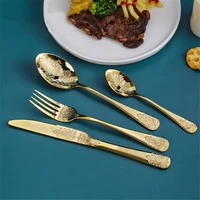 stainless steel cutlery set european knife and fork spoon embossed western tableware retro kitchen dinnerware sets tableware