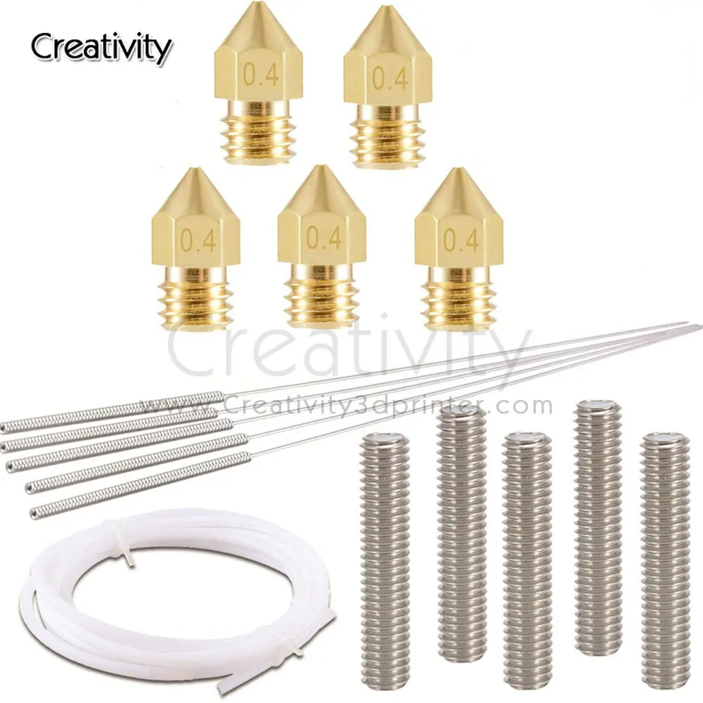 

Детали для 3D-принтера 0,4 мм MK8, латунная Форсунка экструдера, печатные головки с чистящими иглами 0,4 мм, сверло 1 м, трубка из ПТФЭ 1,75 мм, 3D-принт...