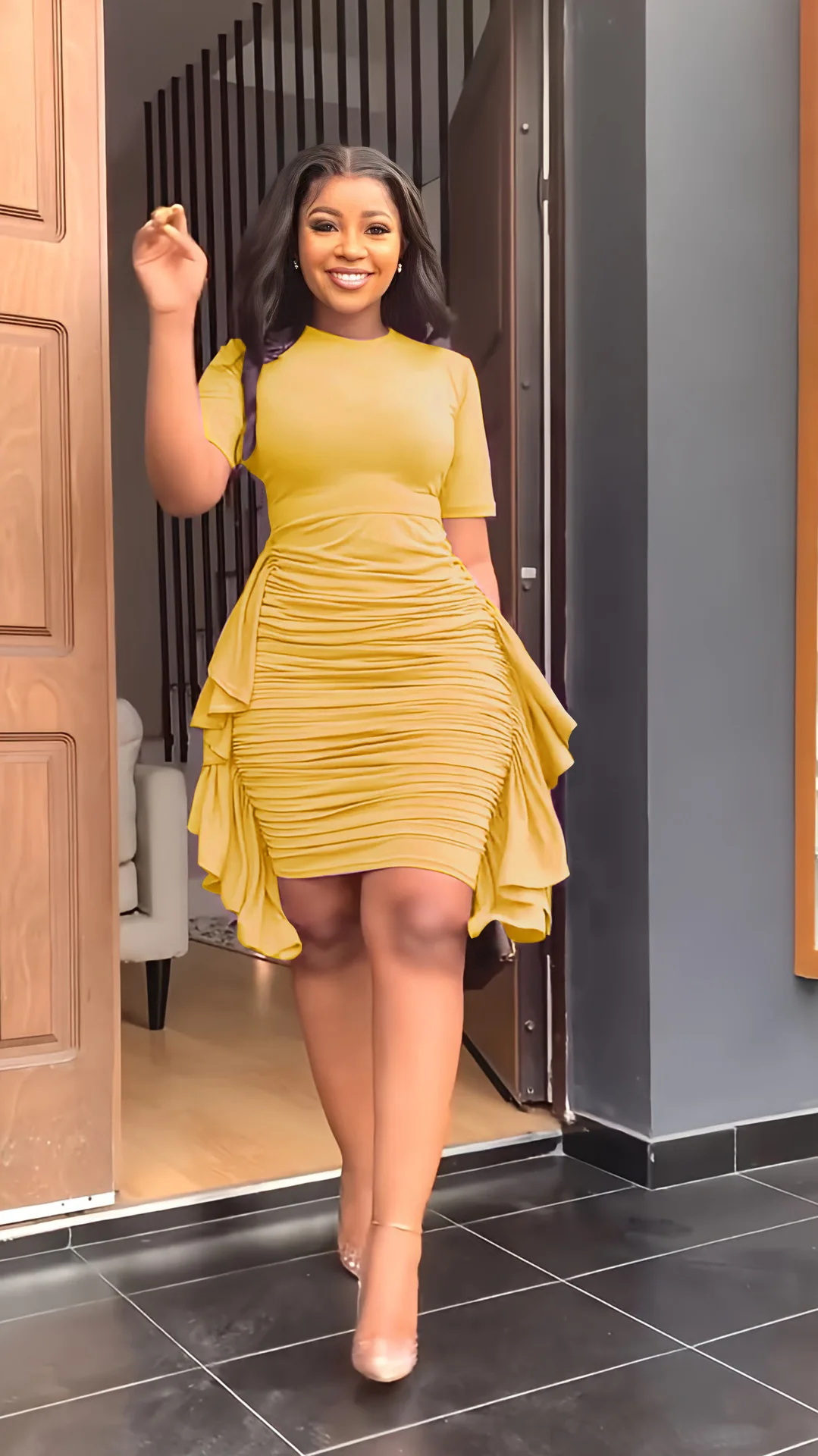 Женское летнее платье с оборками STARLIOUVIS повседневное Плиссированное мини-платье