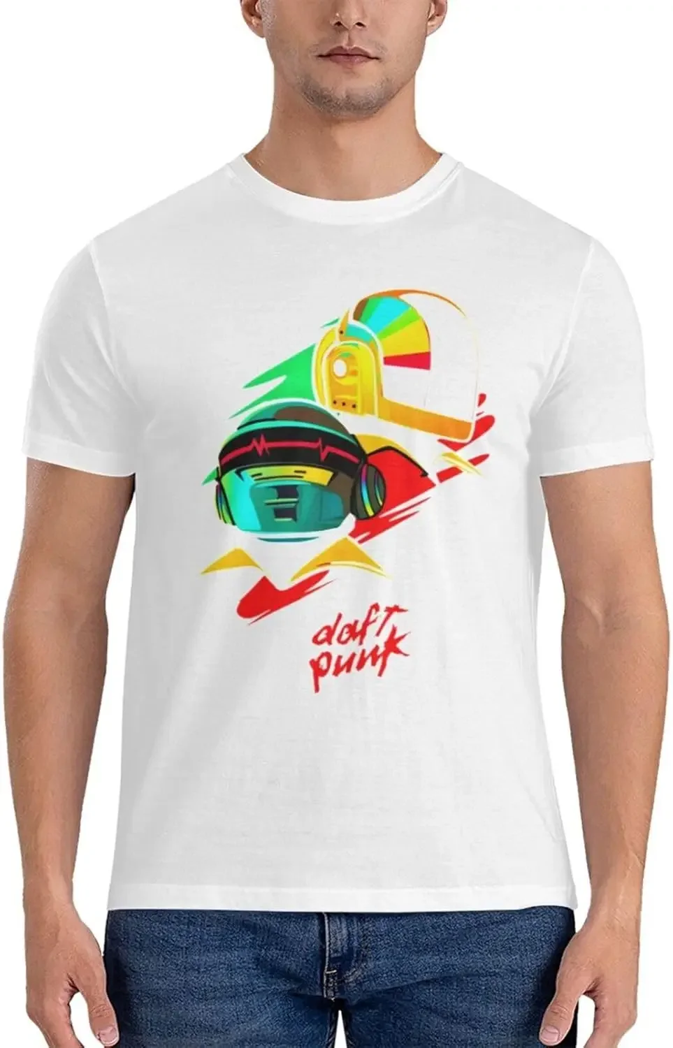 Daft Music and Punk Men's T-Shirt Crewneck Short Sleeve Tee Unisex Casual Printed Tops Shirt Black