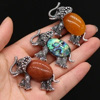 natural shell alloy abalone agate elephant brooch pendant for jewelry makingdiy necklace earrings accessories charms gift45x30mm