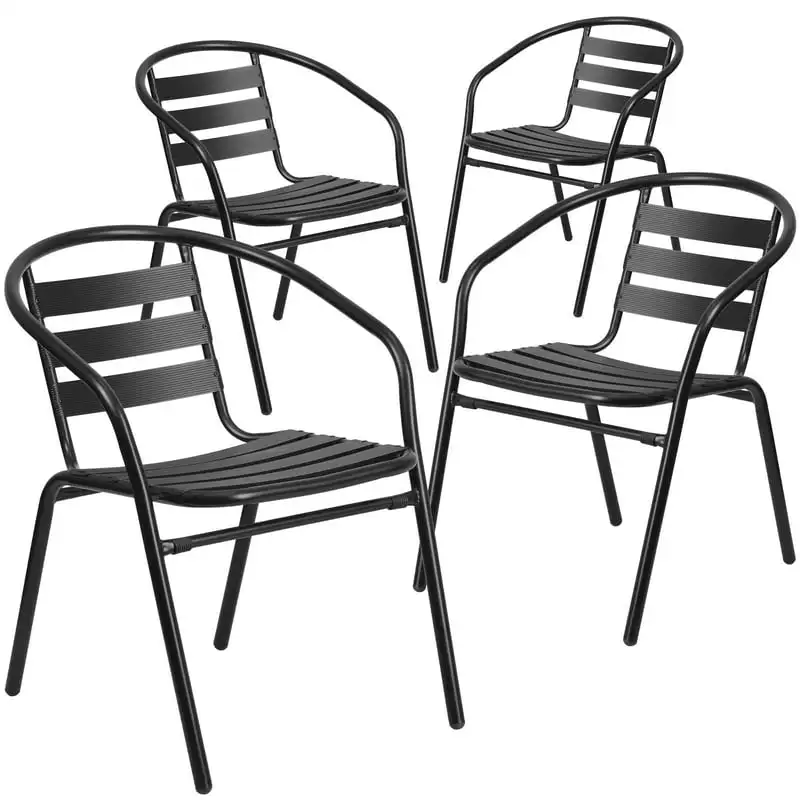

Pack Black Metal Restaurant Stack Chair with Aluminum Slats