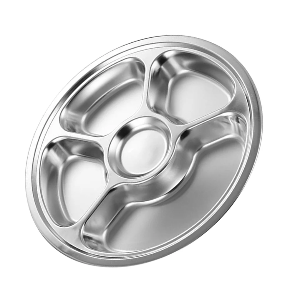 

1Pc Stainless Steel Food Divided Plate Compartment Serving Plate Children Plate (Silver)