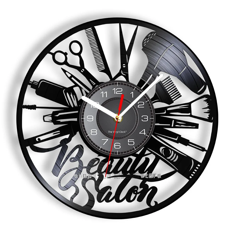 Beauty Salon Vinyl Record Wall CLock Hairdressing Barber Shop Vintage Design Beautiful Parlour Wall Art Decor Technician Gift