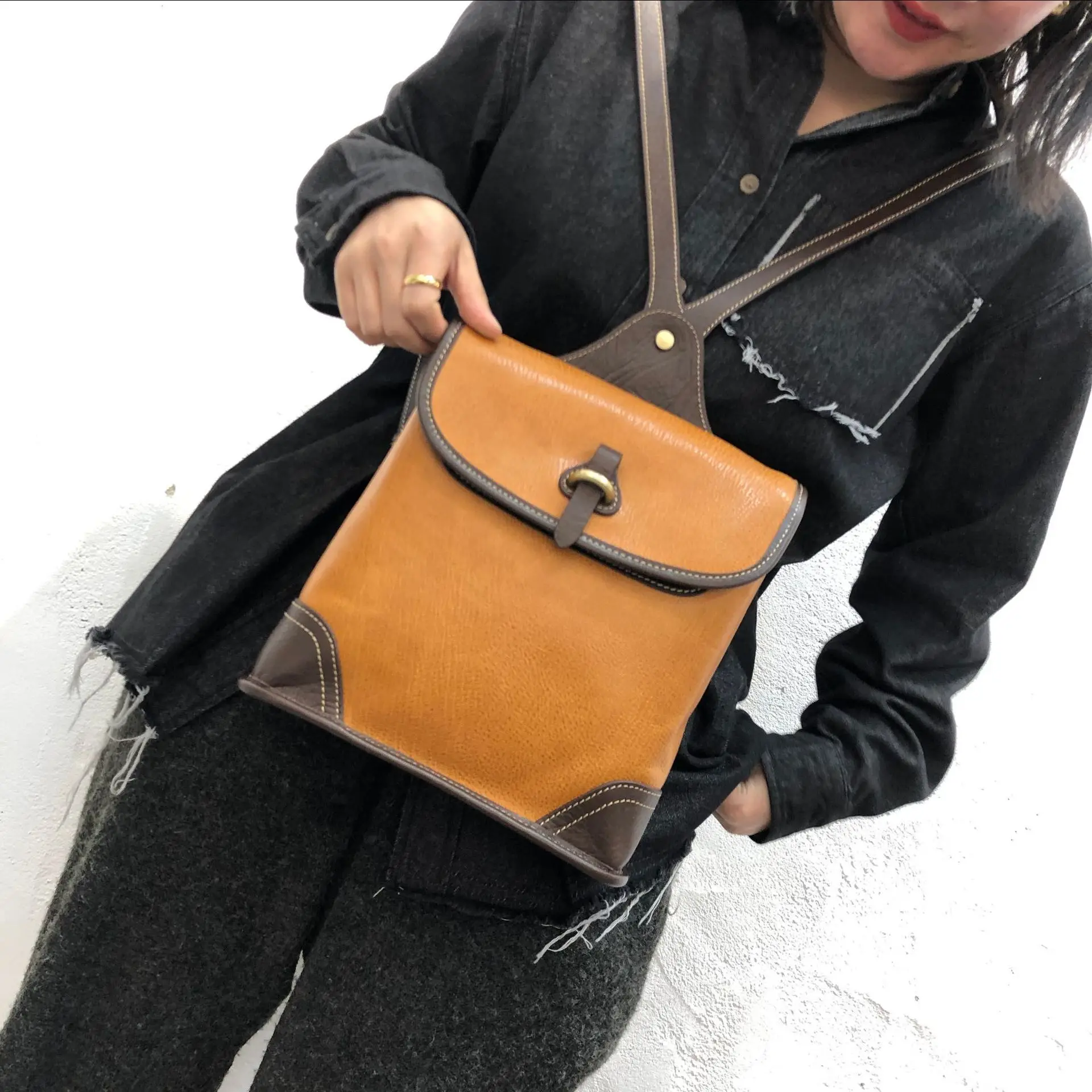 women novelty genuine leather vintage brown handmade luxury backpack for female cowhide retro small unique design shoulder bag