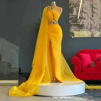 arabic one shoulder mermaid evening dresses yellow flowers celebrity dresses formal party gown fashion show dresses for women