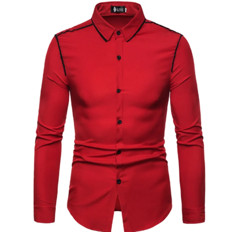 European size men's long sleeve shirt striped decoration large size pointed collar shirt men's casual long sleeve shirt