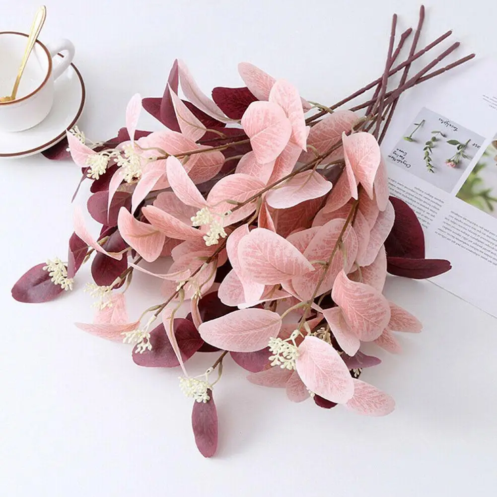 

Artificial Fake Plants Eucalyptus Leaves Branch With Fruit Wedding Home Flower Arrangement Blue Pink Eucalyptus Modern Decor