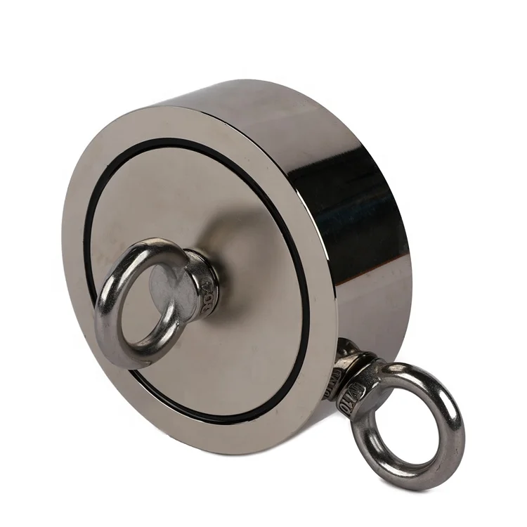 

Permanent Neodymium Fishing Search Magnet Holder Double-Sided Round Neodymium Eyebolt 1200lb Pulling Force River D90 600kg