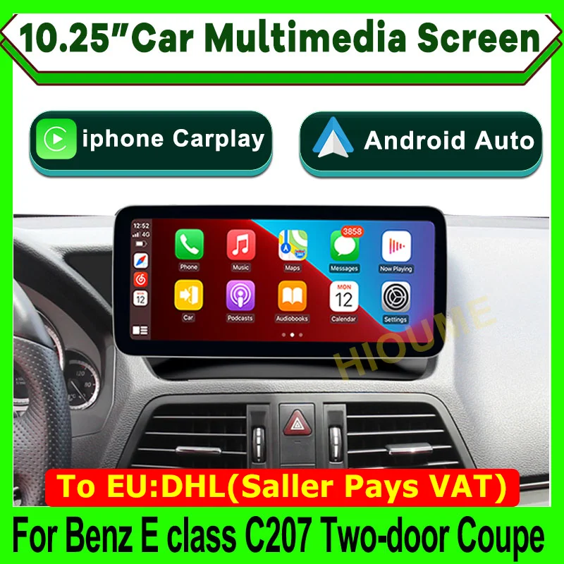 

Автомобильный мультимедийный экран Apple CarPlay, беспроводной двухдверный видеоэкран 10,25 дюйма на Android, для Mercedes Benz E class C207 W207 A207