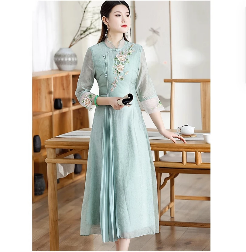 Фото Qipao Новый китайский стиль улучшенный летний молодежный стиль Высококачественное чайное платье в стиле ретро Китайской Республики №5