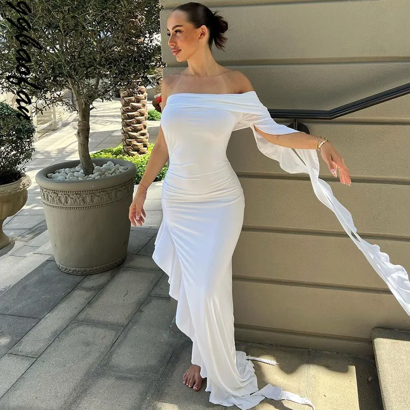 

Элегантное пикантное платье Ggbaofan с открытыми плечами и оборками, женское праздничное платье с разрезом без рукавов и открытой спиной, летние платья