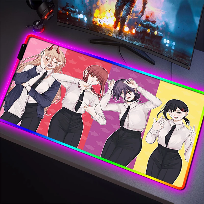 

Mousepad RGB Mouse Mats Backlight Desk Mat Chainsaw Man LED Gamer Keyboard Pad Gaming Accessories Mause Pads Large Xxl Protector