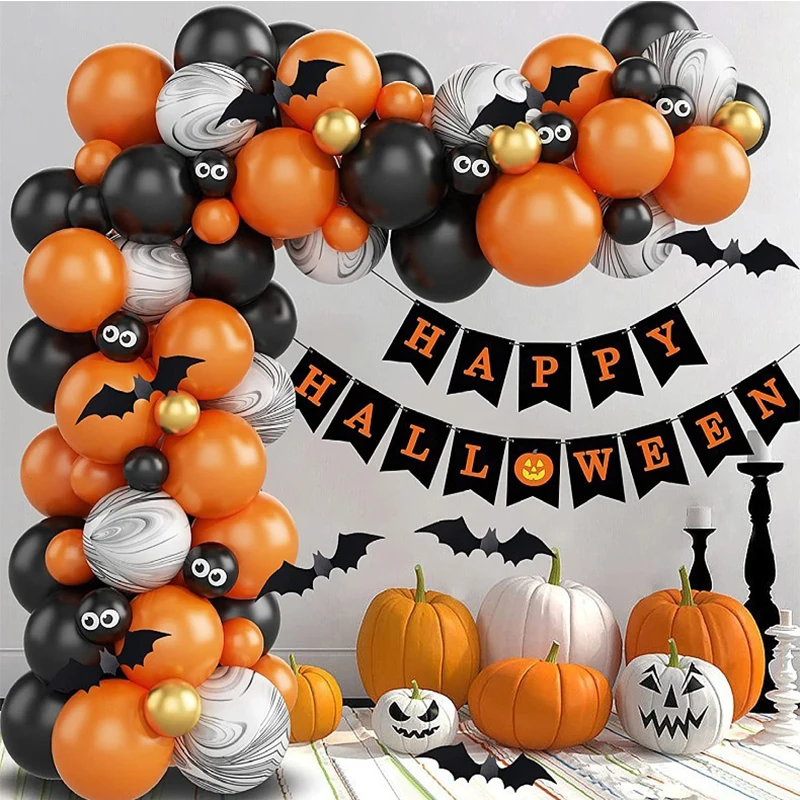 

Halloween Balloon Garland Arch Kit Orange Black With Bat Stickers Latex Ballons Set For Kids Theme Birthday Party Supplies Decor