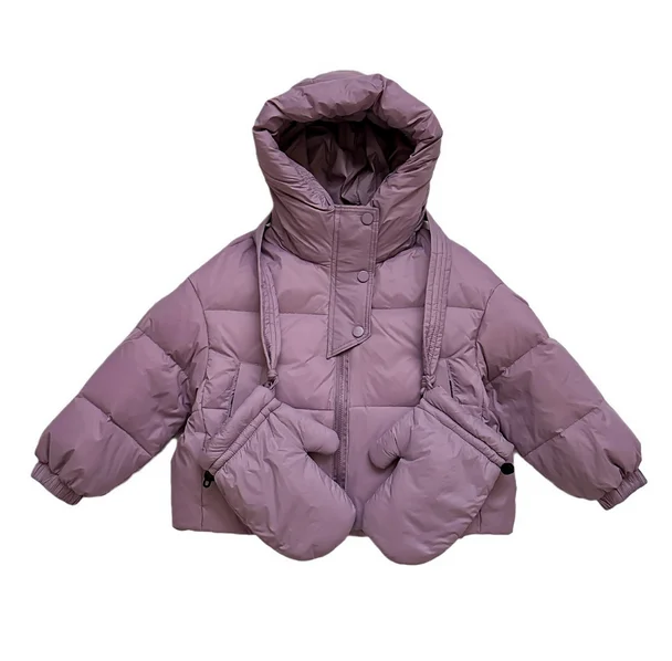 Winter New Children White Duck Down Jacket Gloved Korean Solid Color Toddler Warm Windproof Outerwear Versatile Boys Girls Coats