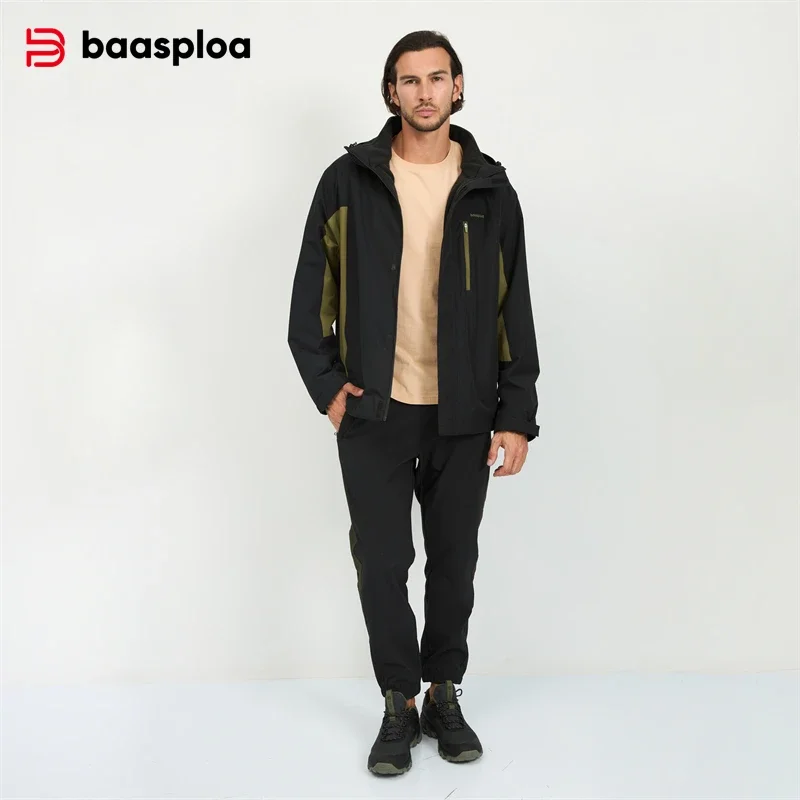 Baasploa 남성 트리플 래시가드 코트 캐주얼 울 안 Desen 방풍 후드 사이 아웃도어ennen γ 도보 방수 всё펀