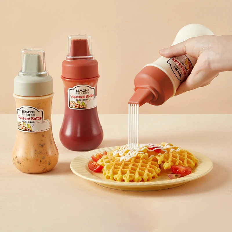 

350ml 5 Hole Squeeze Condiment Bottles With Nozzles Plastic Ketchup Mustard Hot Sauces Olive Oil Bottles Kitchen Condiment Tools