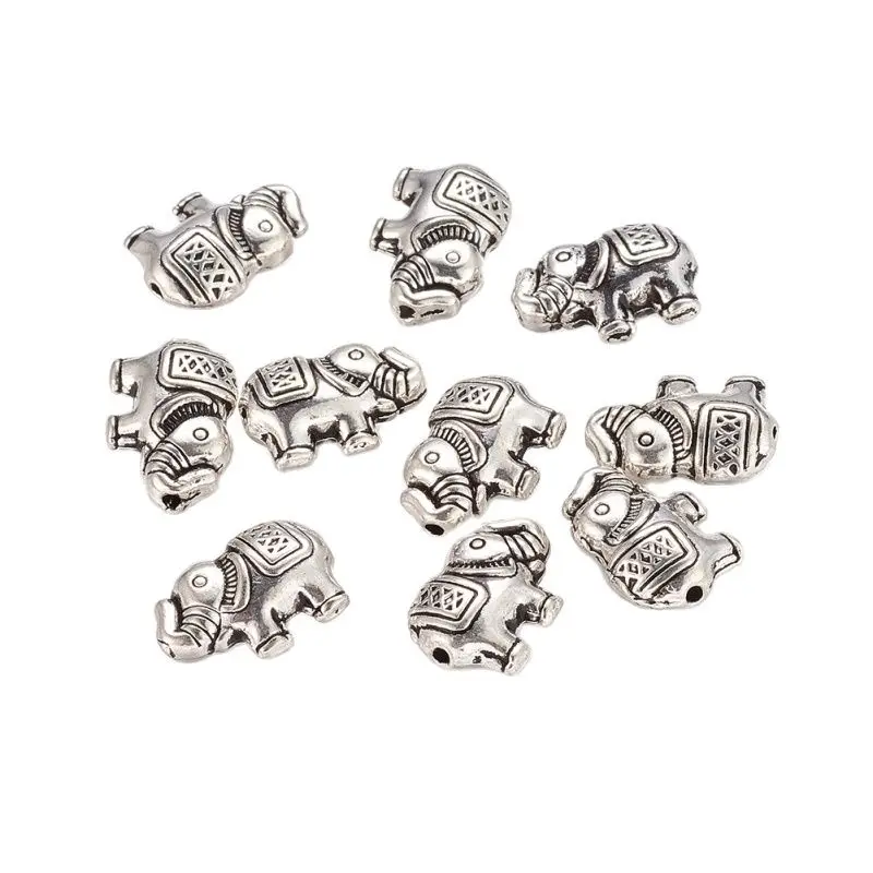 Pandahall Tibetan Style Alloy Elephant Beads for Jewelry DIY Making Accessories, 8.5x12x4mm, Hole: 0.8mm