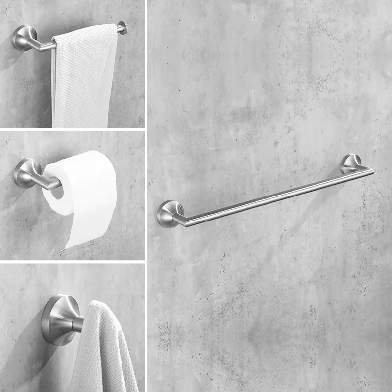 

Bathroom Hardware Set Brushed Steel Robe Hook Towel Rail Bar Shelf Tissue Paper Holder Toothbrush Holder Bathroom Accessories