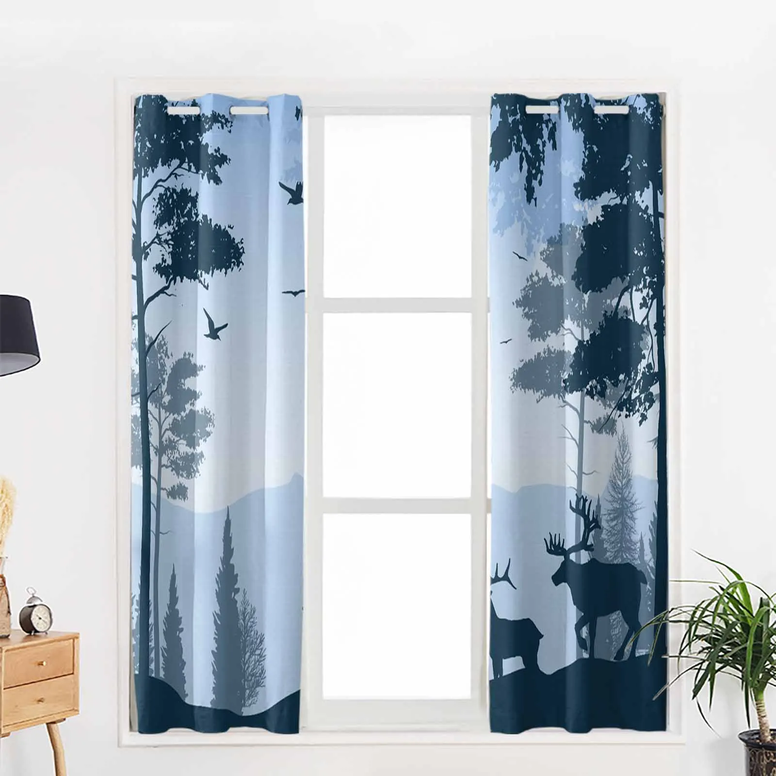 Голубые оконные занавески Forest Deer для гостиной кухни светонепроницаемые шторы