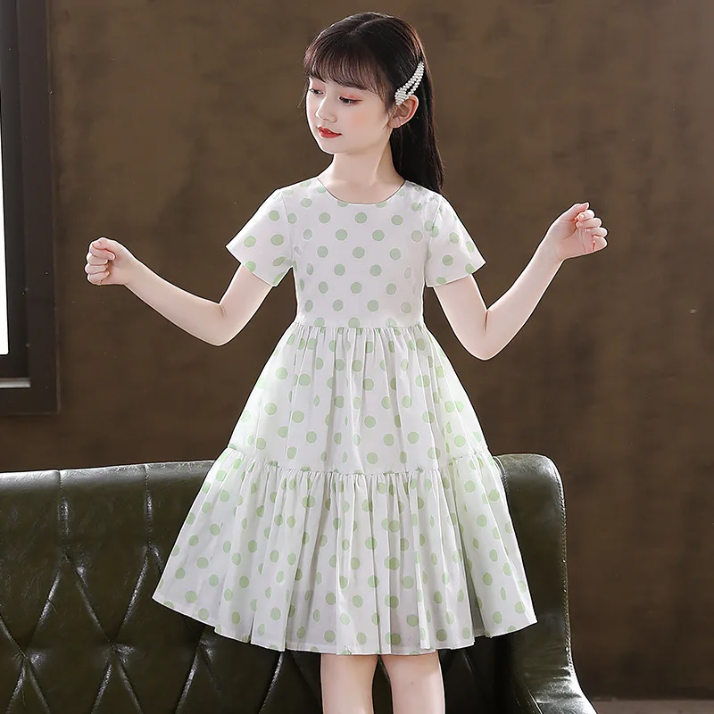

Girls dress 2022 new short-sleeved summer casual skirt polka dot dress cute foreign style Korean children's clothing