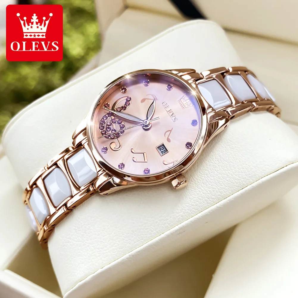 

OLEVS Diamond Womens Watch Luxury Brand Quartz Watches for Women Ceramics Wristwatche Fashion Waterproof Date Ladie Wristwatch