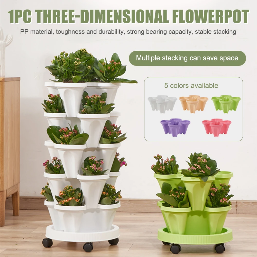 

Three-Dimensional Planters Vegetable Planting Pot Stackable Flower Pot Self Watering Four-Petal Flowerpot Gardening Supplies