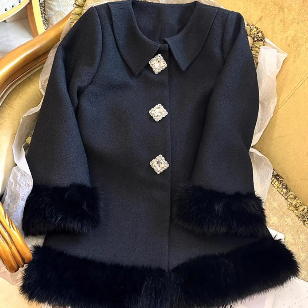Женские искусственные шубы из лисы пуговица с черным бриллиантом шея куклы